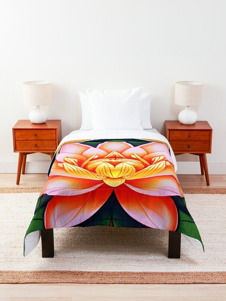 Lotus Flower Comforter or Duvet Cover yellow navy green bedding floral comforter japanese art duvet covers