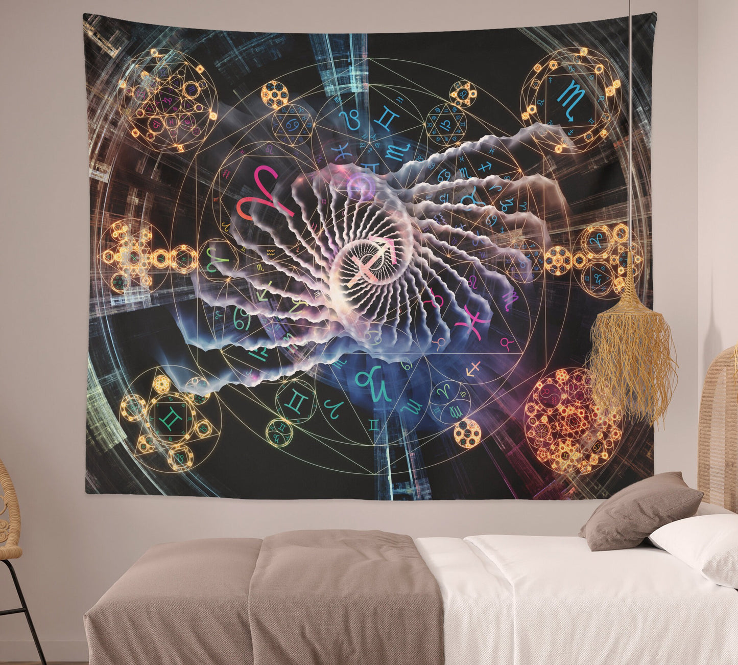 Astral Tapestry Spiritual Tapestry Zodiac Wall Hanging Sacred Geometry Tapestry Yoga Wall Decor Fibonacci Tapestry Spiritual Dorm Decor