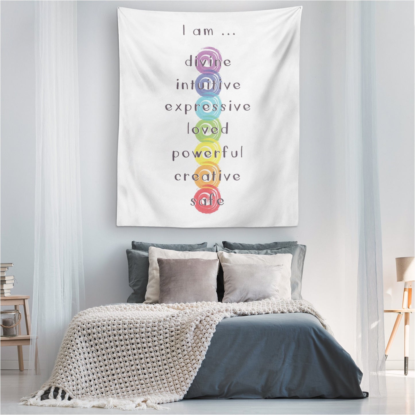 Chakra Meditation Tapestry Chakra Wall Hanging Chakras Tapestries I Am Wall Decor Chakra Words Wall Decor Chakra Cheap Gift Yoga Tapestry