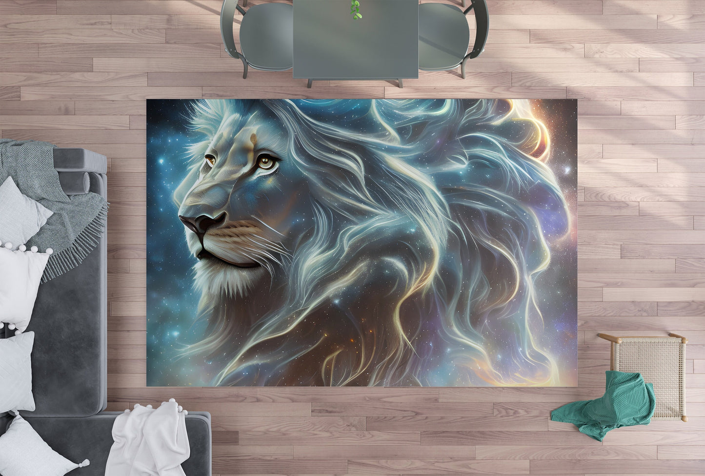 Lion Rug Lions Floor Mat Lion artwork blue rugs 2x3 4x6 5x7 8x10 large rugs