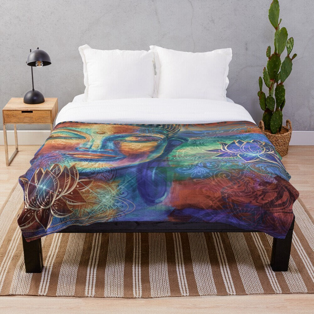 Buddha blanket lotus Buddha decor spa zen spiritual blanket sherpa minky throw blanket