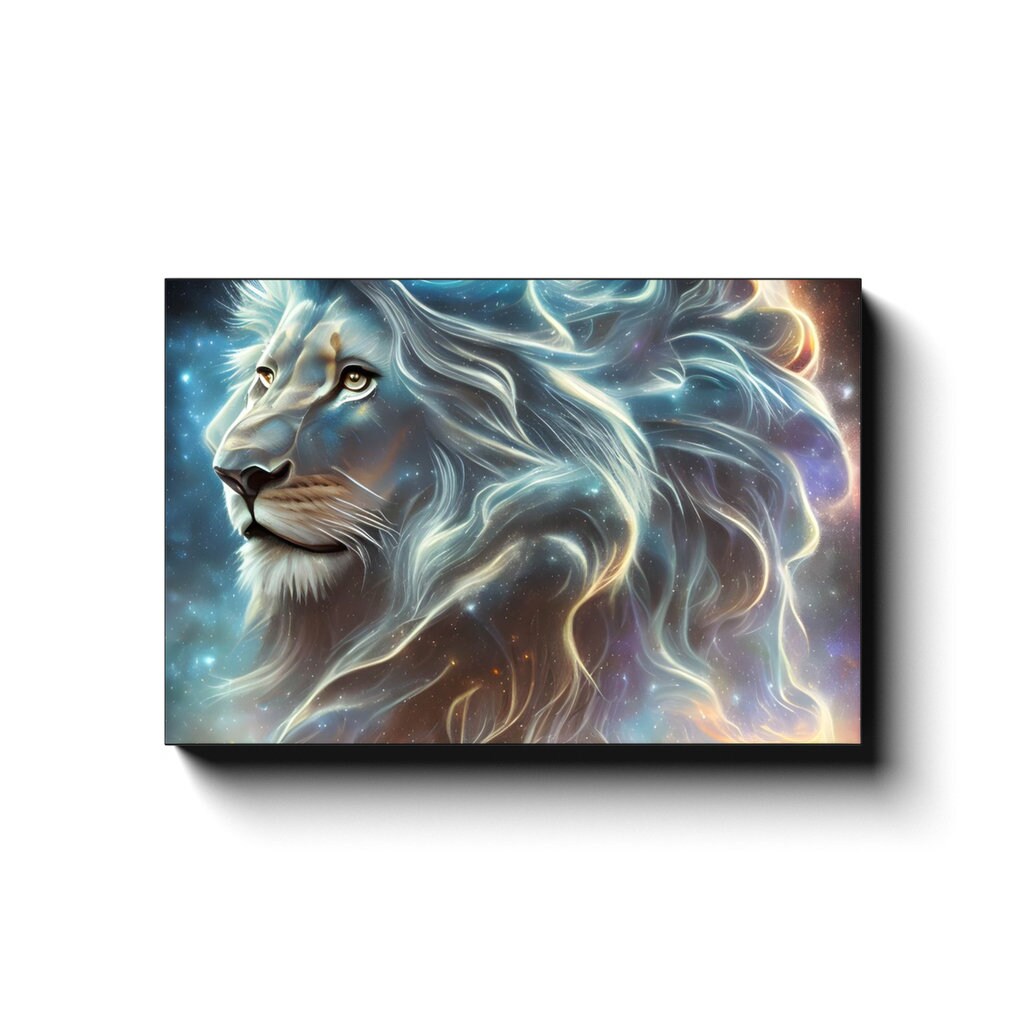Lion Canvas art mystical lion spirit animal wall art lion artwork blue