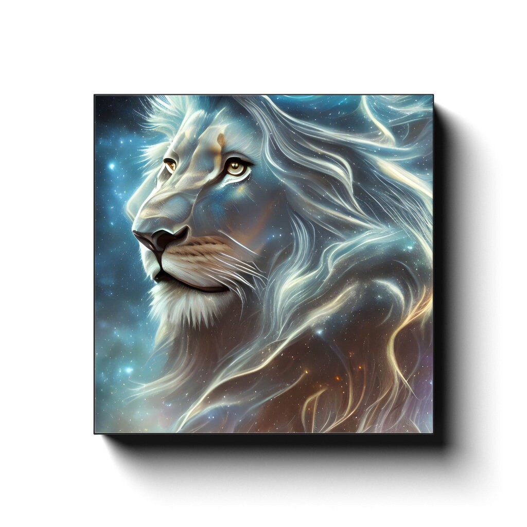 Lion Canvas art mystical lion spirit animal wall art lion artwork blue
