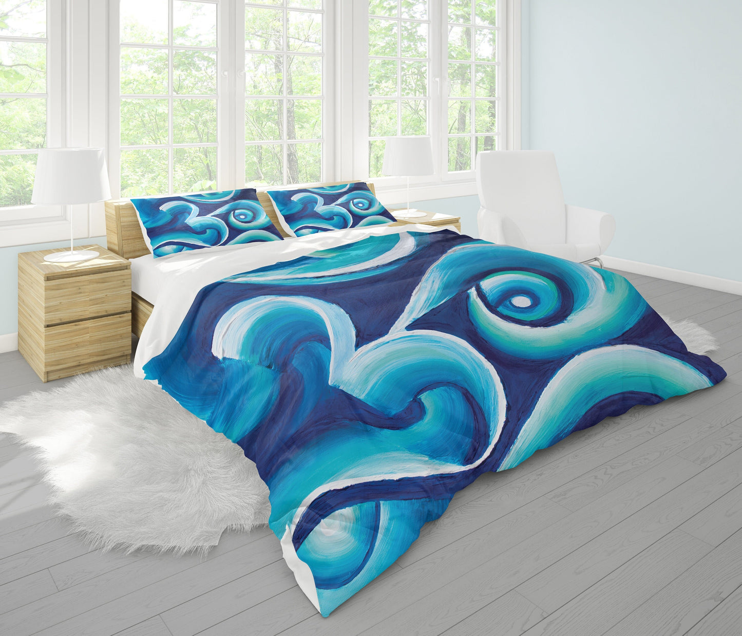 Abstract Blue Duvet Cover or Comforter Artsy bedding Twin Queen King bedroom blue teal aqua abstract art artwork bedding