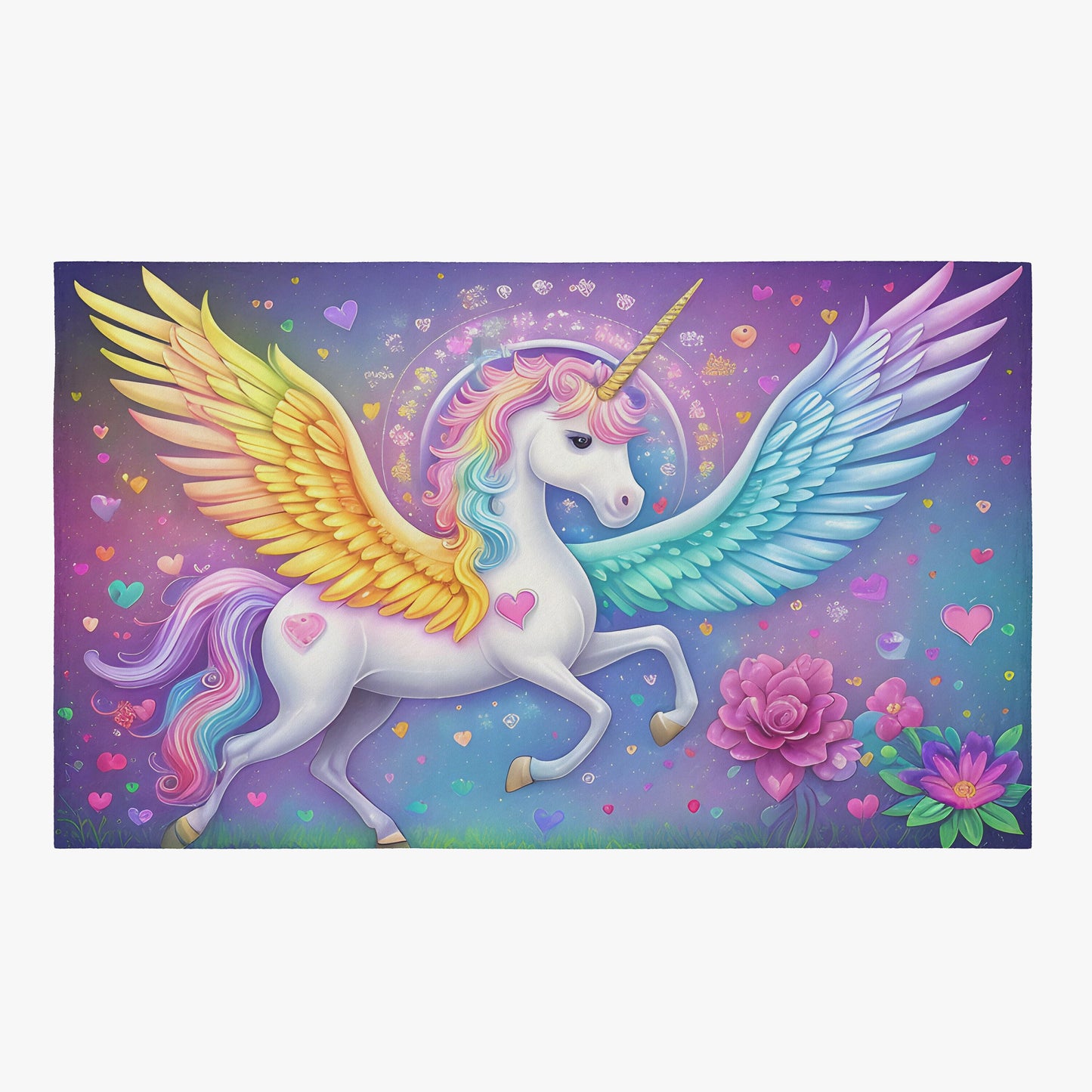 Unicorn Rug rainbow Rug colorful Rug unicorns hearts flowers Floor Rugs 3'x5' 4'x6' 5'x7' Large rugs Pink Purple