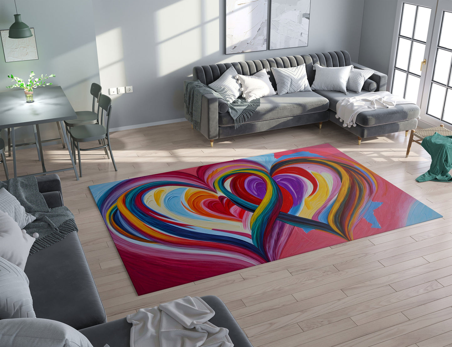Colorful Hearts Rug 2 hearts intertwined Rug kids Floor Rug 4x6 5x7 8x10 Large rugs nursery rugs bright abstract