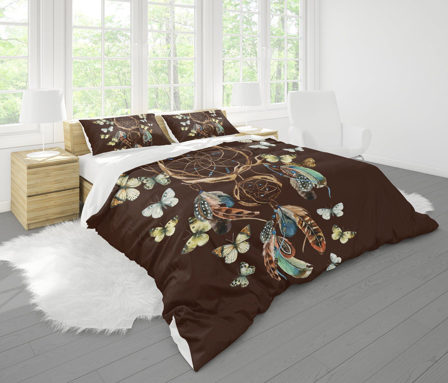Butterfly Dream Catcher Comforter Duvet Cover boho bedding dark brown bedding dream catcher duvets dream catcher decor cute hippy
