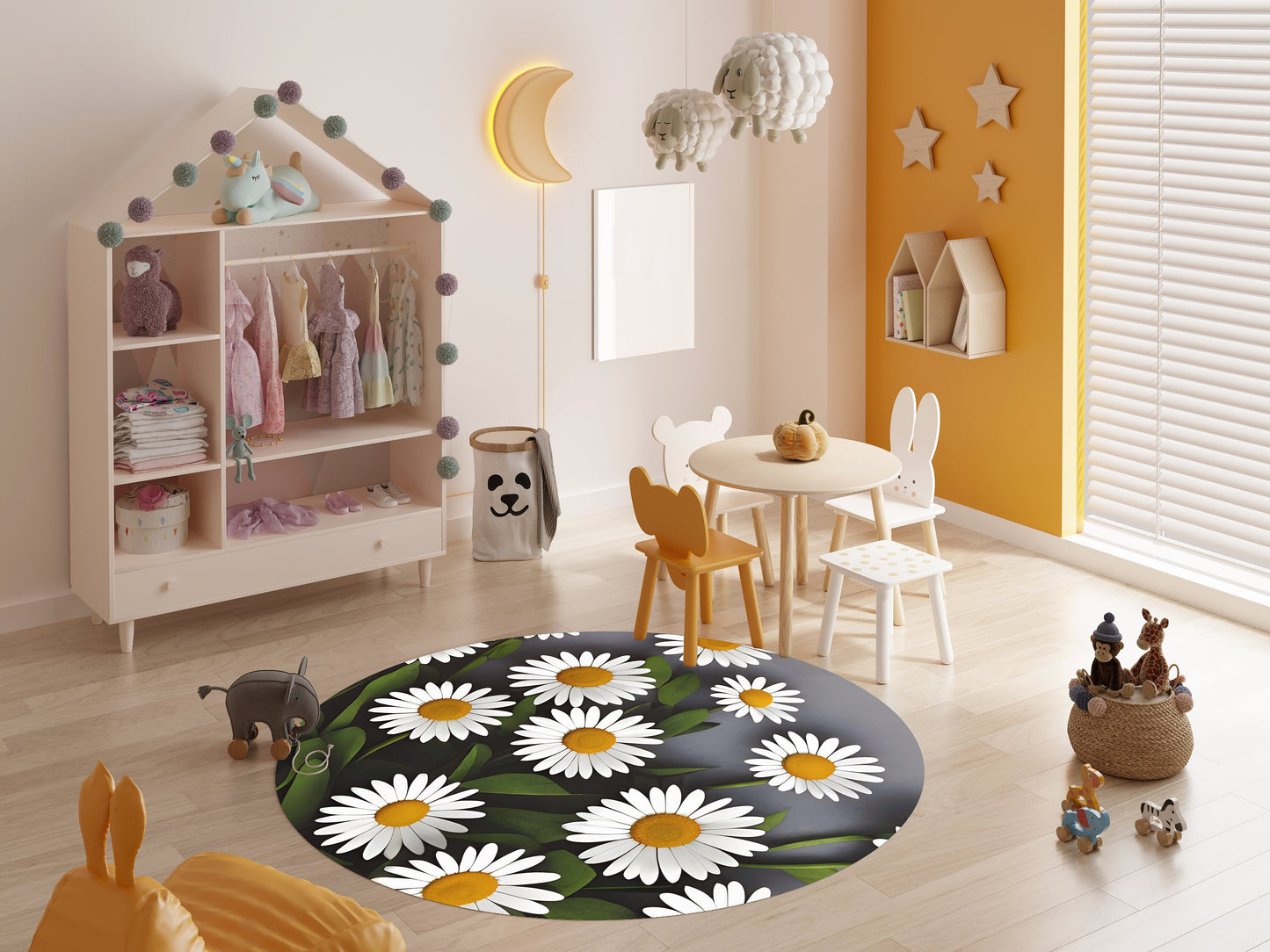 Daisy Rug Gray white Rug Daisies Floor Rugs 3'x5' 4'x6' 5'x7' 8' x 10' Large rugs