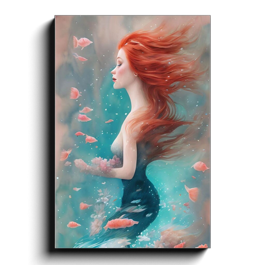 Mermaid Canvas Wrap Mermaids artwork sexy mermaid red hair wall art
