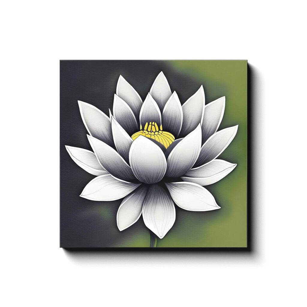 Lotus Canvas Wrap green white black lotus flower wall art lotus artwork