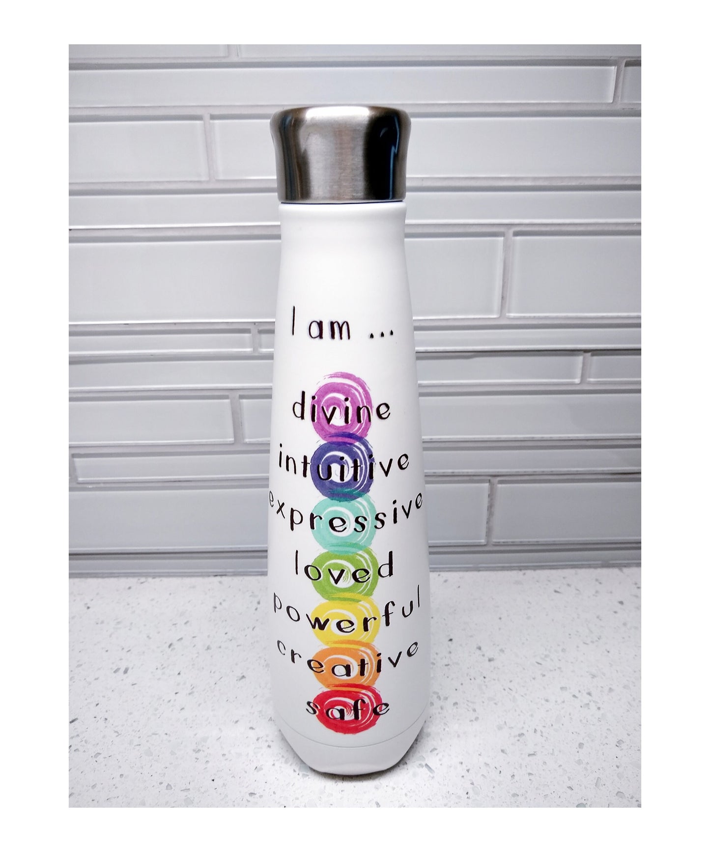 I Am Meditation Water Bottle Spiritual Gifts Inspirational Water Bottles Chakra Affirmations Chakras Water Bottles Positive Saying Yoga