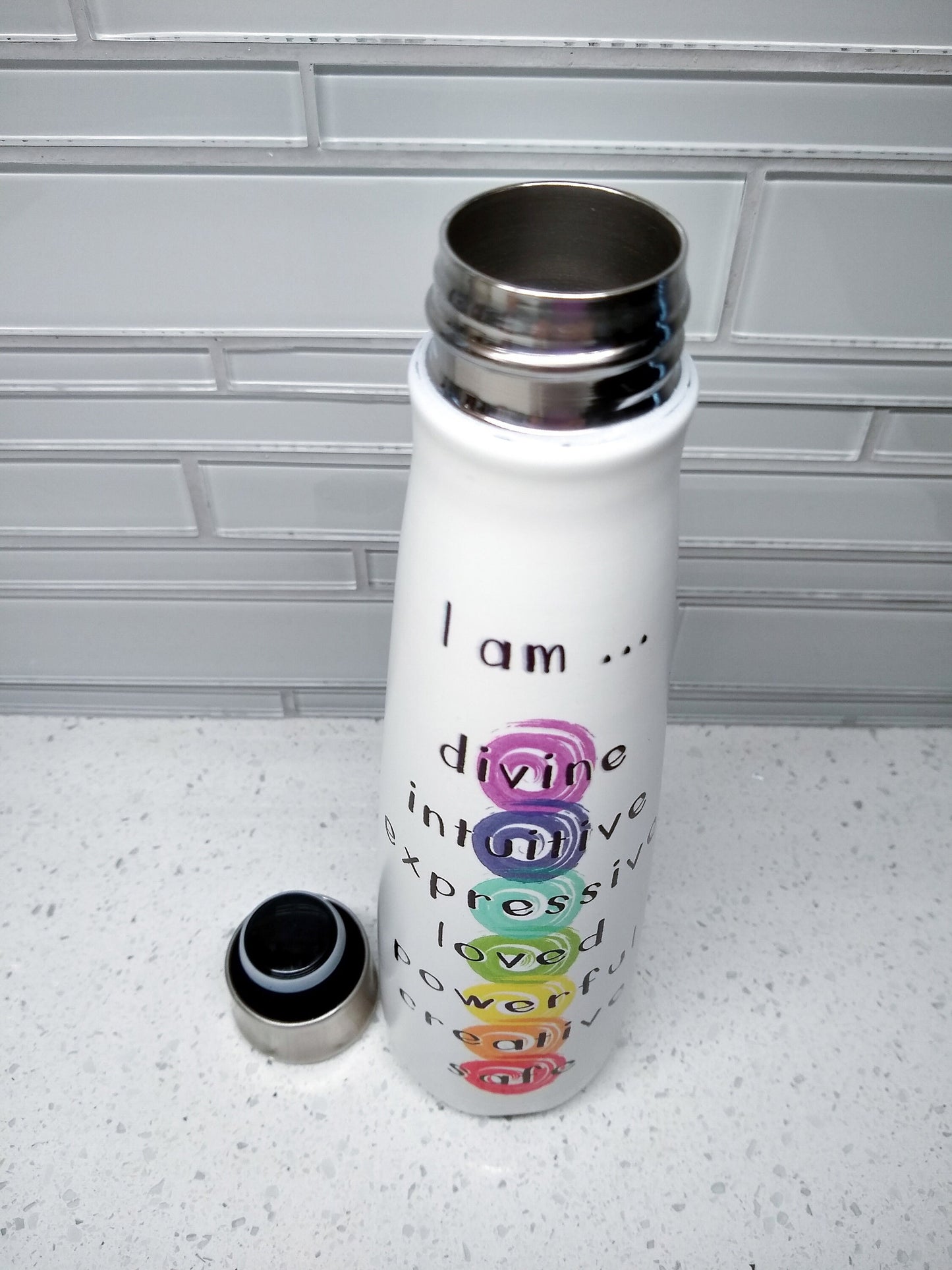 I Am Meditation Water Bottle Spiritual Gifts Inspirational Water Bottles Chakra Affirmations Chakras Water Bottles Positive Saying Yoga
