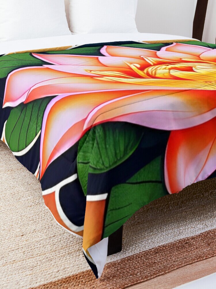 Lotus Flower Comforter or Duvet Cover yellow navy green bedding floral comforter japanese art duvet covers