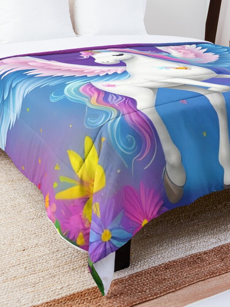 Unicorn Comforter or Duvet Cover girls bedding unicorns bedding rainbow comforter girly duvet heart flowers comforter