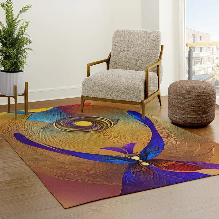 Abstract Butterfly Rug Blue Yellow purple metamorphosis abstract art rug contemporary modern art rugs large rug