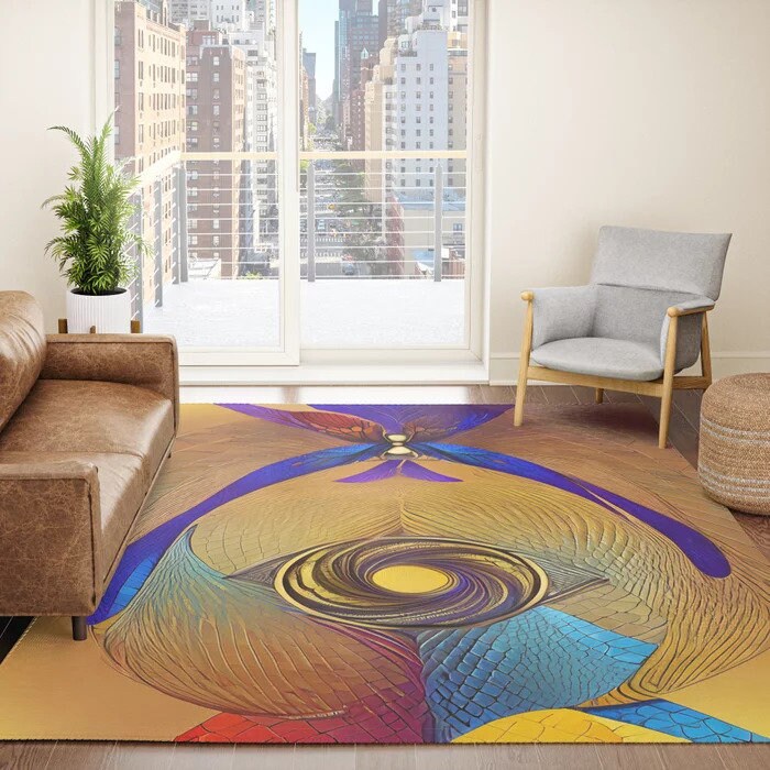 Abstract Butterfly Rug Blue Yellow purple metamorphosis abstract art rug contemporary modern art rugs large rug