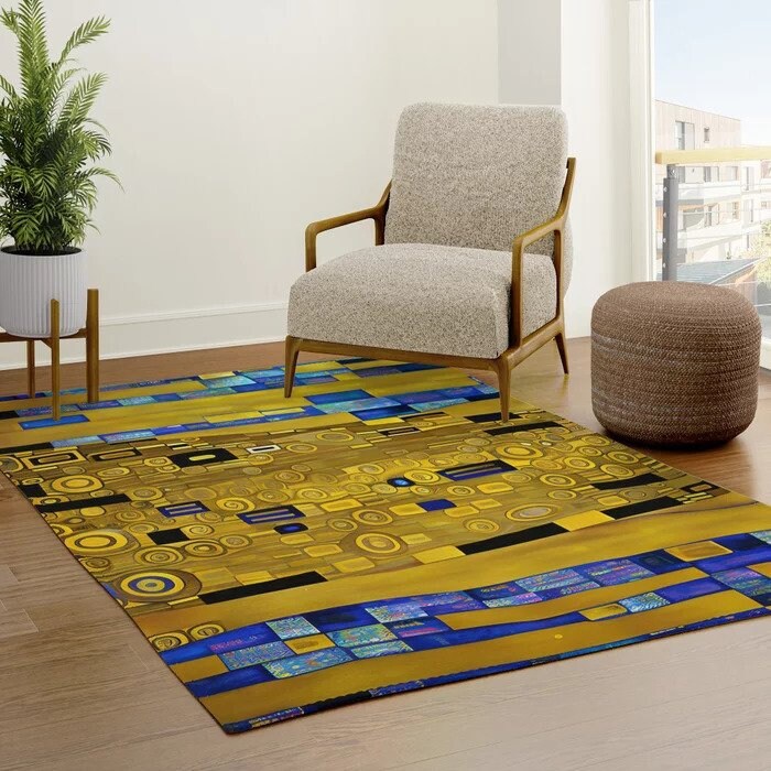 Abstract Art Rug Gold blue Rug Modern art Floor Rugs 3'x5' 4'x6' 5'x7' 8' x 10' Large rugs