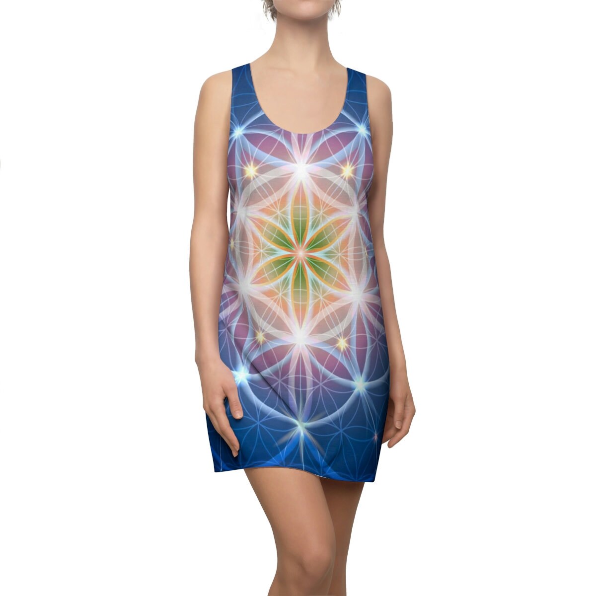 Sacred Geometry Dress Blue flower of life sleeveless dress spiritual summer dress purple yellow racerback dress summer