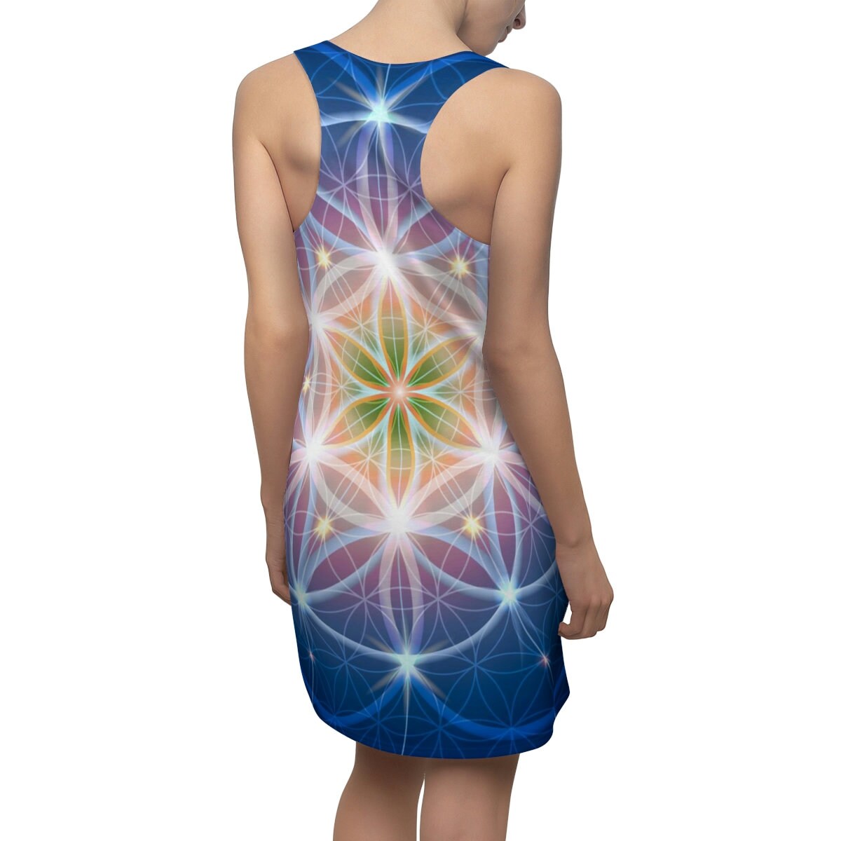 Sacred Geometry Dress Blue flower of life sleeveless dress spiritual summer dress purple yellow racerback dress summer
