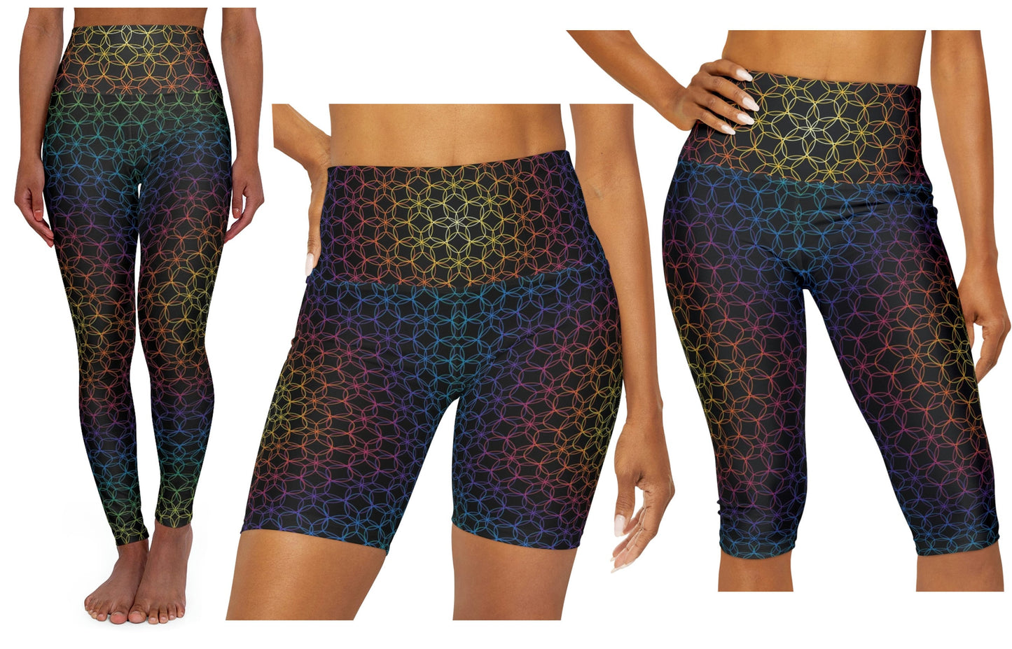 Sacred Geometry Yoga Pants rainbow black Leggings Yoga Leggins colorful Yoga Pants Spiritual Leggings