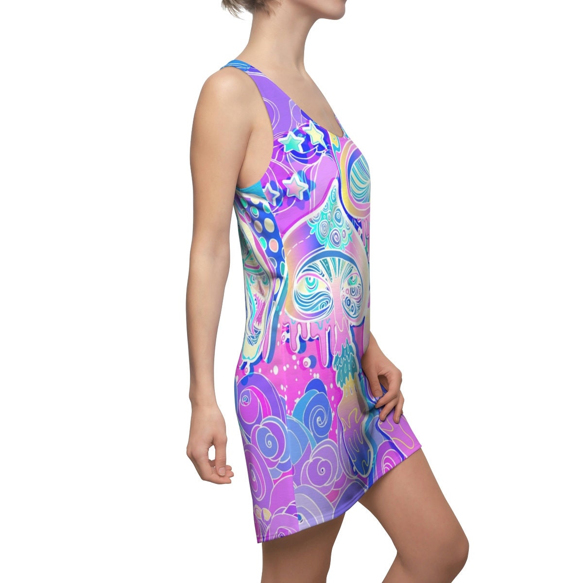 Shroom Dress Psychedelic magic mushrooms racerback dress pink purple colorful festival dress