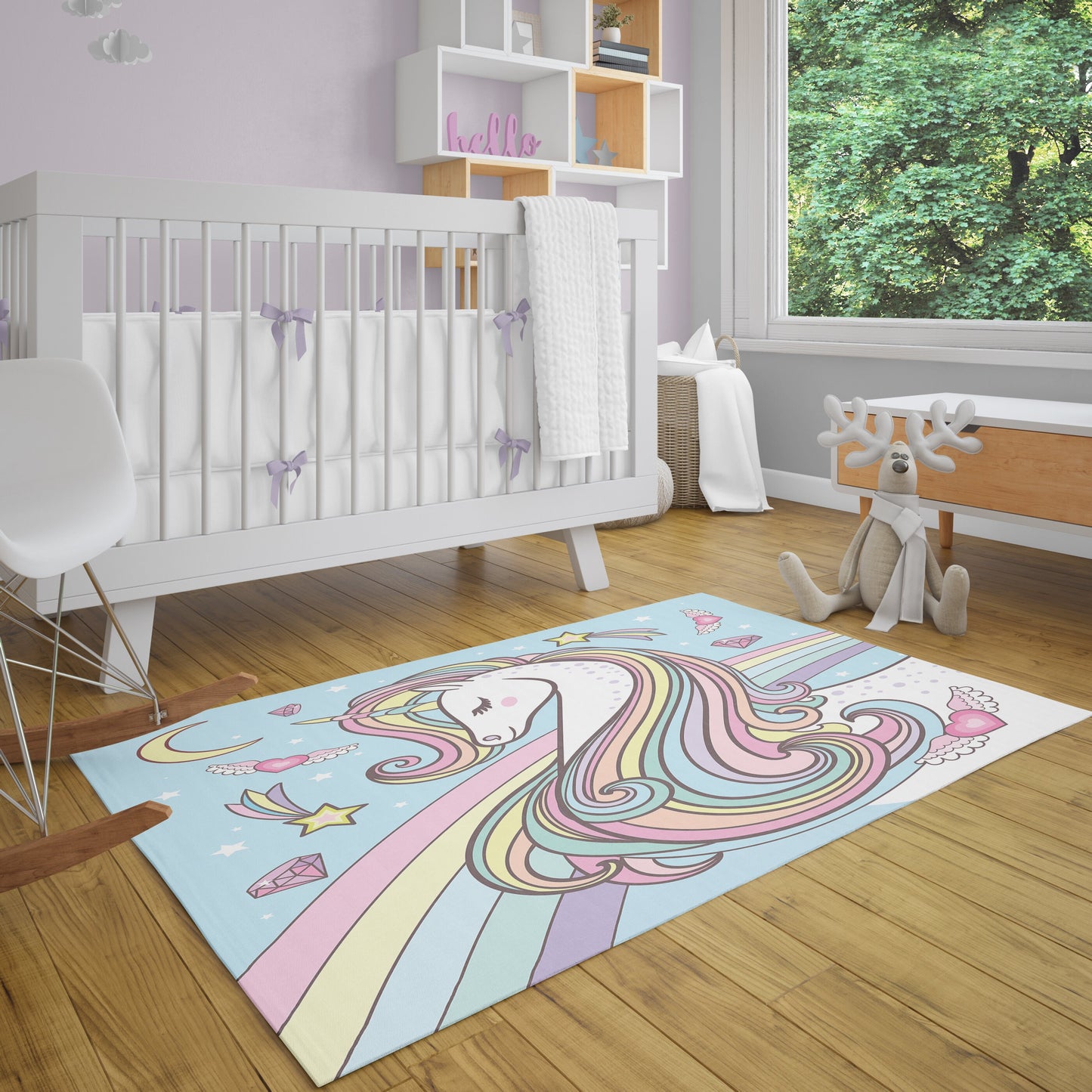 Unicorn Rug Rainbow unicorn hearts Rug pink blue nursery Rug kids Floor Rug 3x5 4x6 5x7 9x12 Large rugs colorful