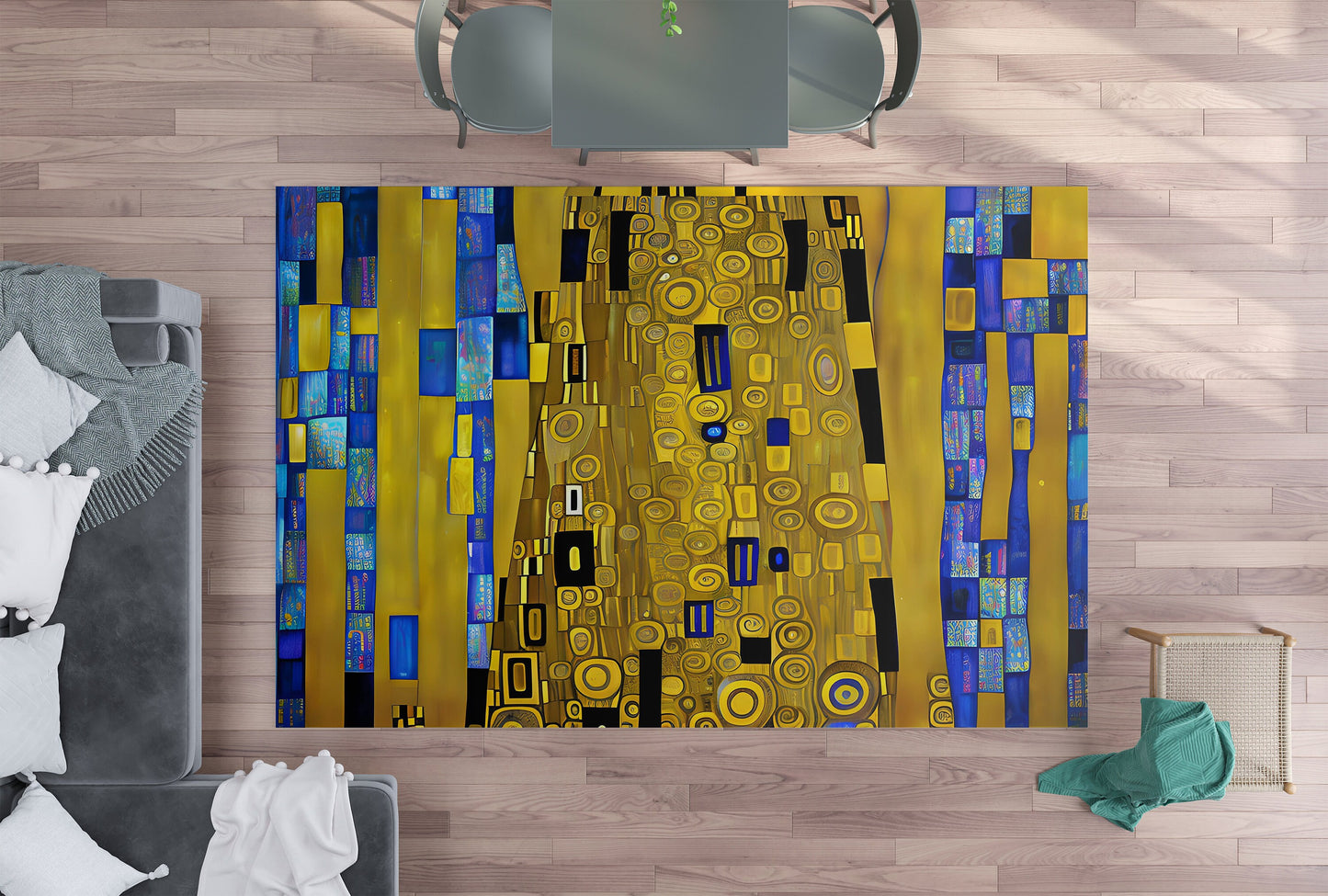 Abstract Art Rug Gold blue Rug Modern art Floor Rugs 3'x5' 4'x6' 5'x7' 8' x 10' Large rugs
