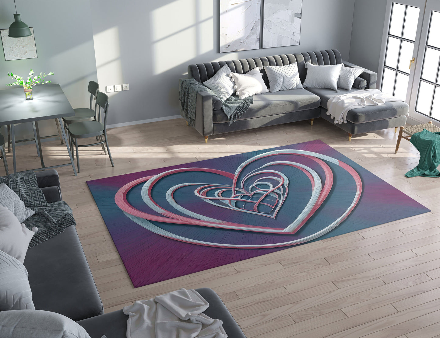 Heart Rug Pink blue hearts Rug Intertwined hearts Floor Rugs 3'x5' 4'x6' 5'x7' 8' x 10' Large rugs love
