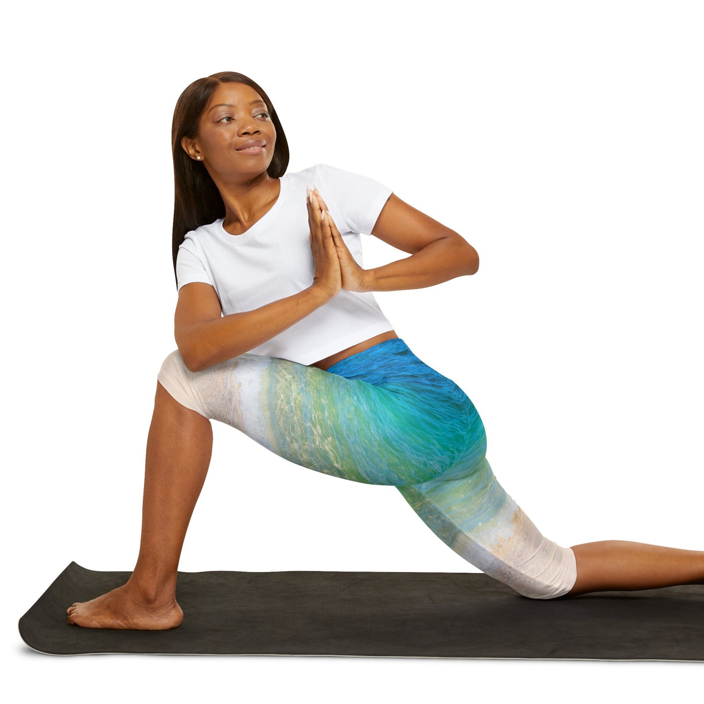 Ocean water yoga pants capri or shorts blue beach leggings yoga leggins sand beachy yoga pants turquoise legging ankle or capri