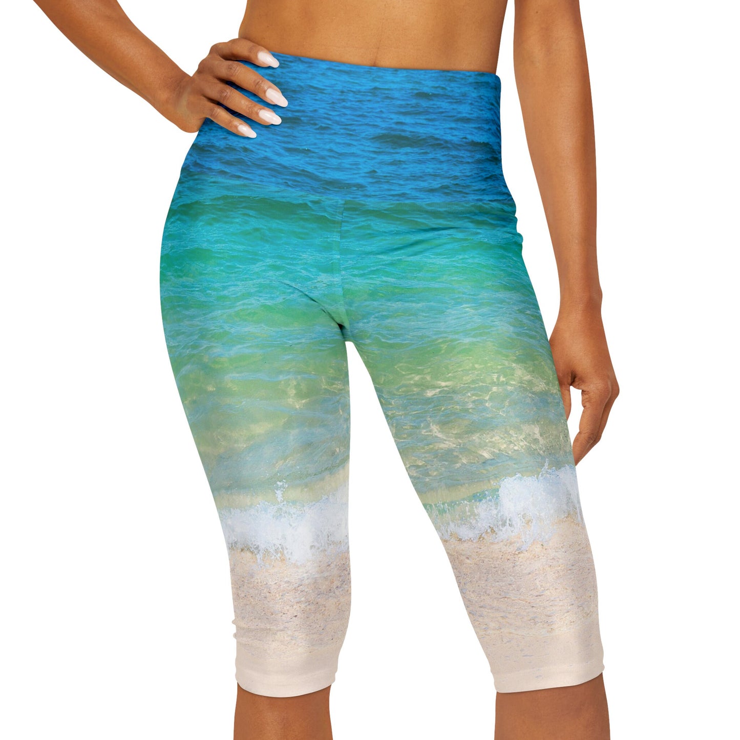 Ocean water yoga pants capri or shorts blue beach leggings yoga leggins sand beachy yoga pants turquoise legging ankle or capri