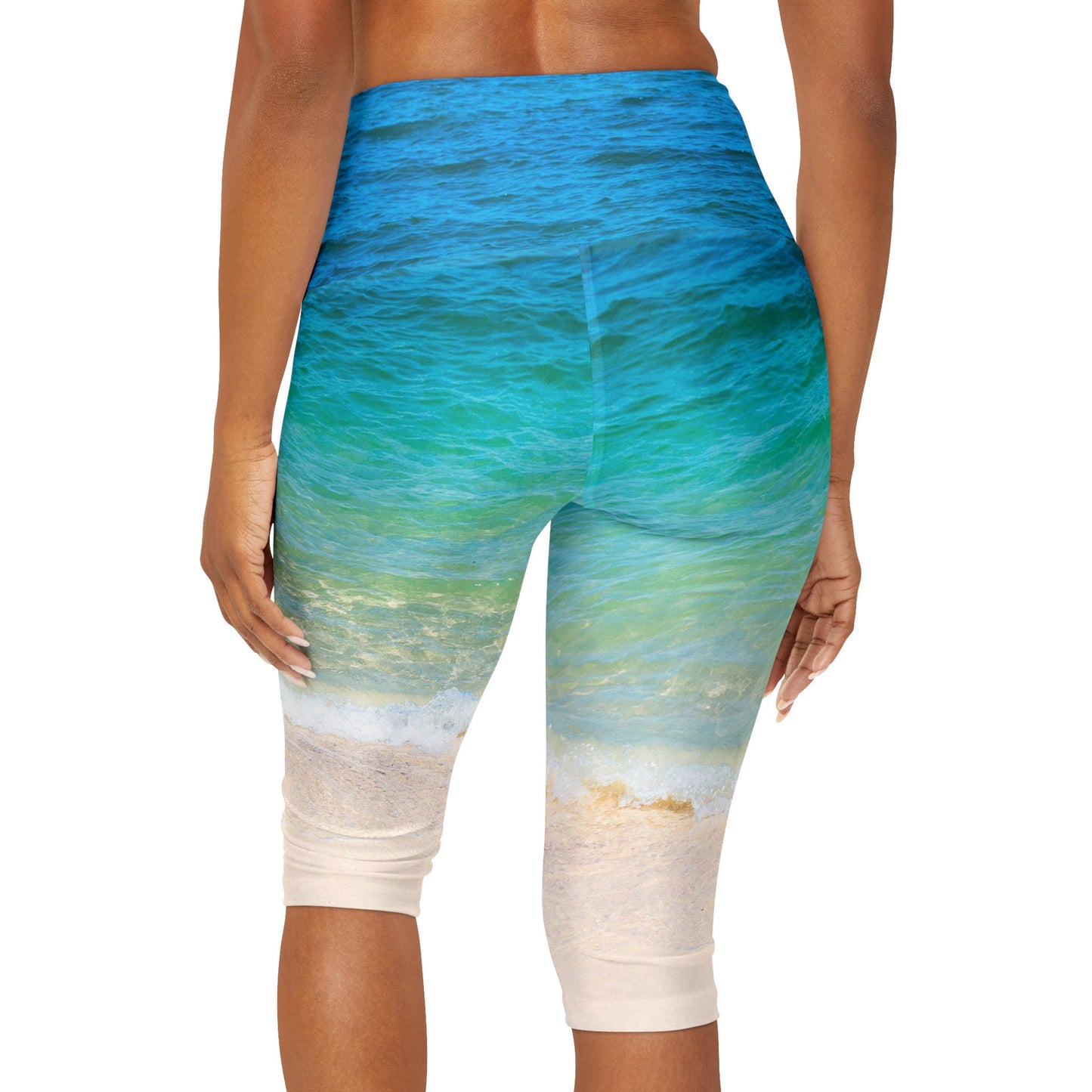 Ocean water yoga pants capri or shorts blue beach leggings yoga leggins sand beachy yoga pants turquoise legging ankle or capri