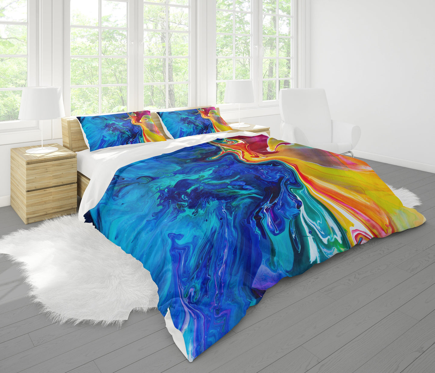 Artsy Duvet Cover or Comforter Twin Queen King Dorm bedroom blue comforter yellow bedding sky ocean sea horse duvet ocean comforter