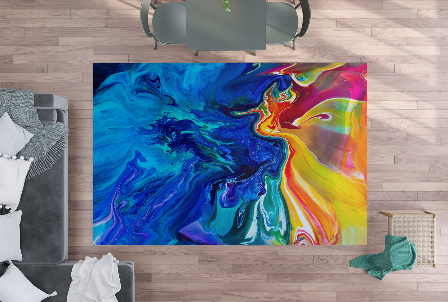 Abstract Art Rug Blue yellow Rugs water ocean decor unique Rugs 2x3 3x5 4x6 5x7 8x10 Large rug colorful bright floormat