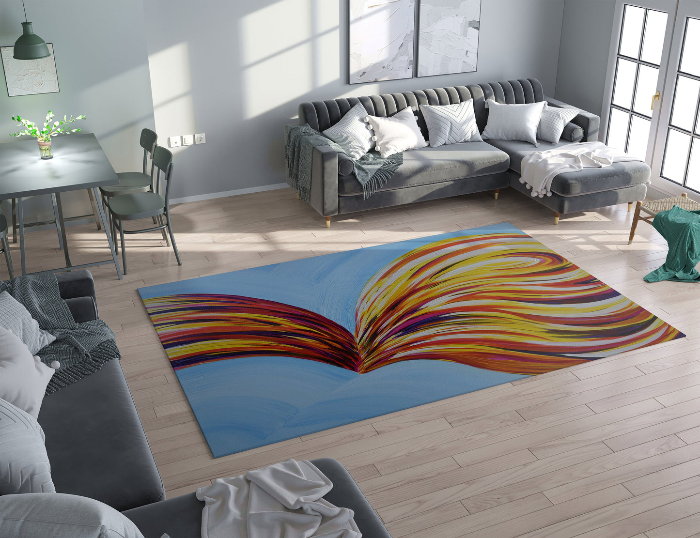 Abstract Butterfly Rug Blue Yellow Rug colorful Rug abstract art Floor Rug 3x5 4x6 5x7 8x10 9x12 Large rugs