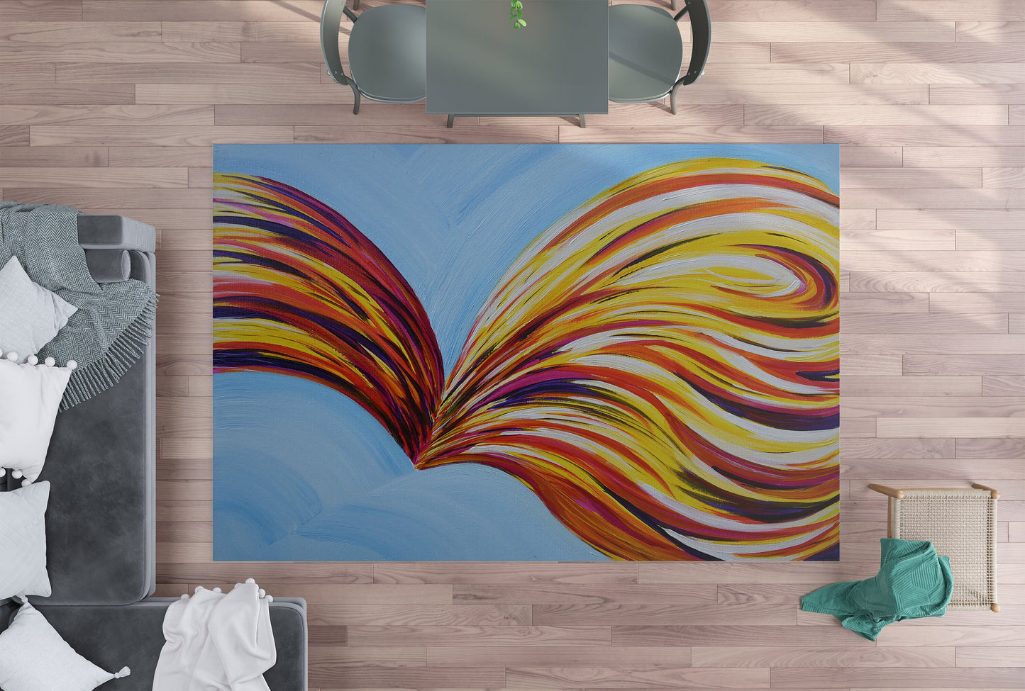 Abstract Butterfly Rug Blue Yellow Rug colorful Rug abstract art Floor Rug 3x5 4x6 5x7 8x10 9x12 Large rugs