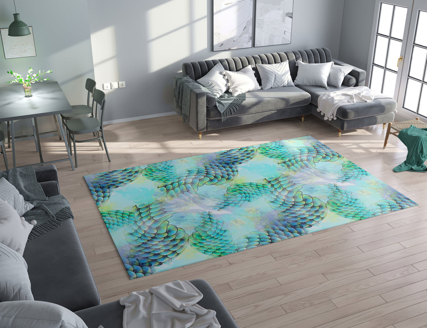 Mermaid Rug blue Rug mermaids Rug ocean Floor Rug fish scales Mat light blue rug unique Rugs 3x5 4x6 5x7 8x10 Large rugs mermaid decor