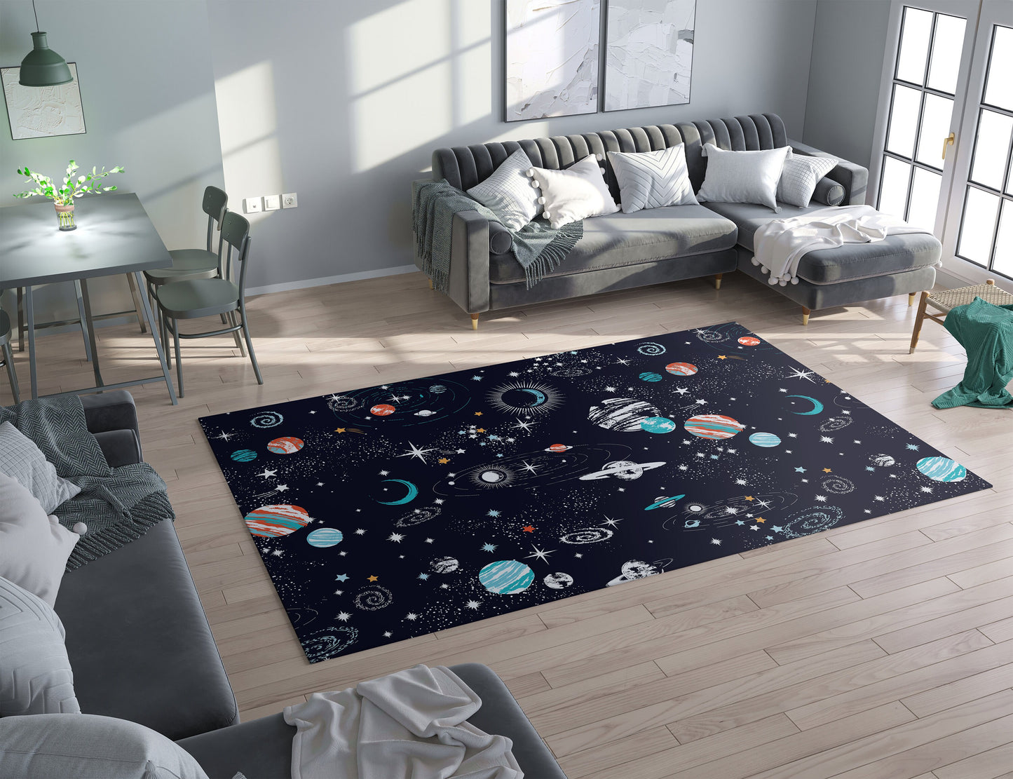 Space Galaxy Rug blue orange space Rug Girls Boys Rug kids Floor Rug space rugs galaxy rugs planets rug star constellations rug children rug