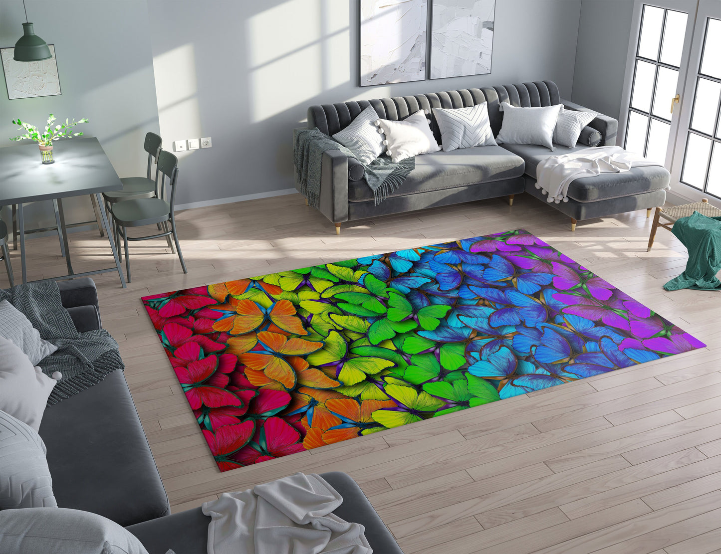 Butterfly Rug rainbow Rug colorful Rug butterflies Floor Rug butterfly Mat unique Rugs 3'x5' 4'x6' 5x7 Large rugs butterfly decor