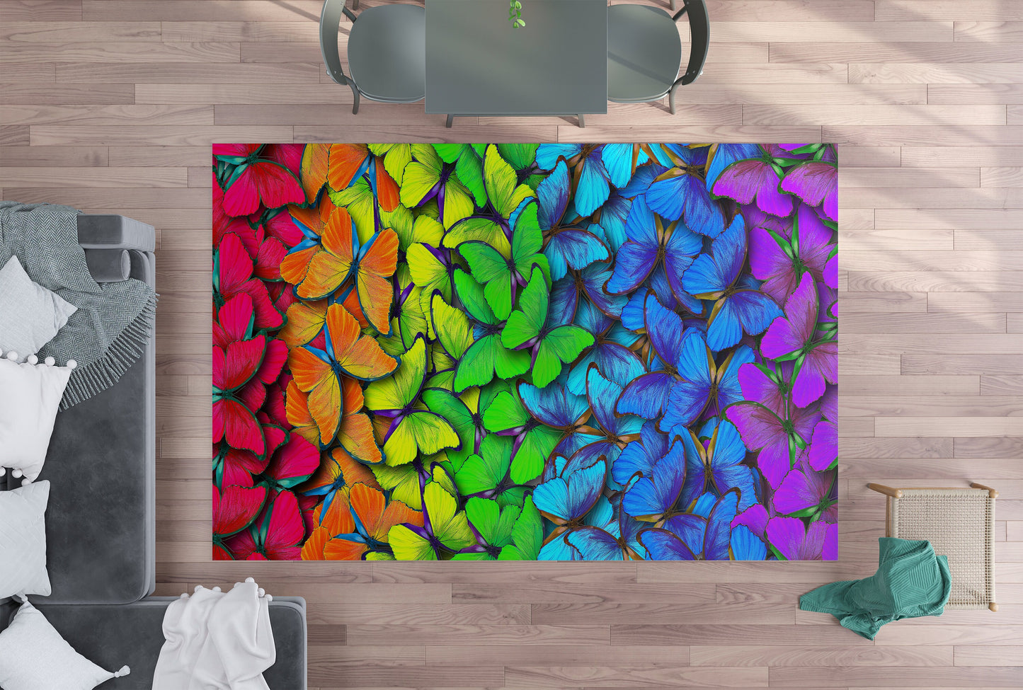 Butterfly Rug rainbow Rug colorful Rug butterflies Floor Rug butterfly Mat unique Rugs 3'x5' 4'x6' 5x7 Large rugs butterfly decor