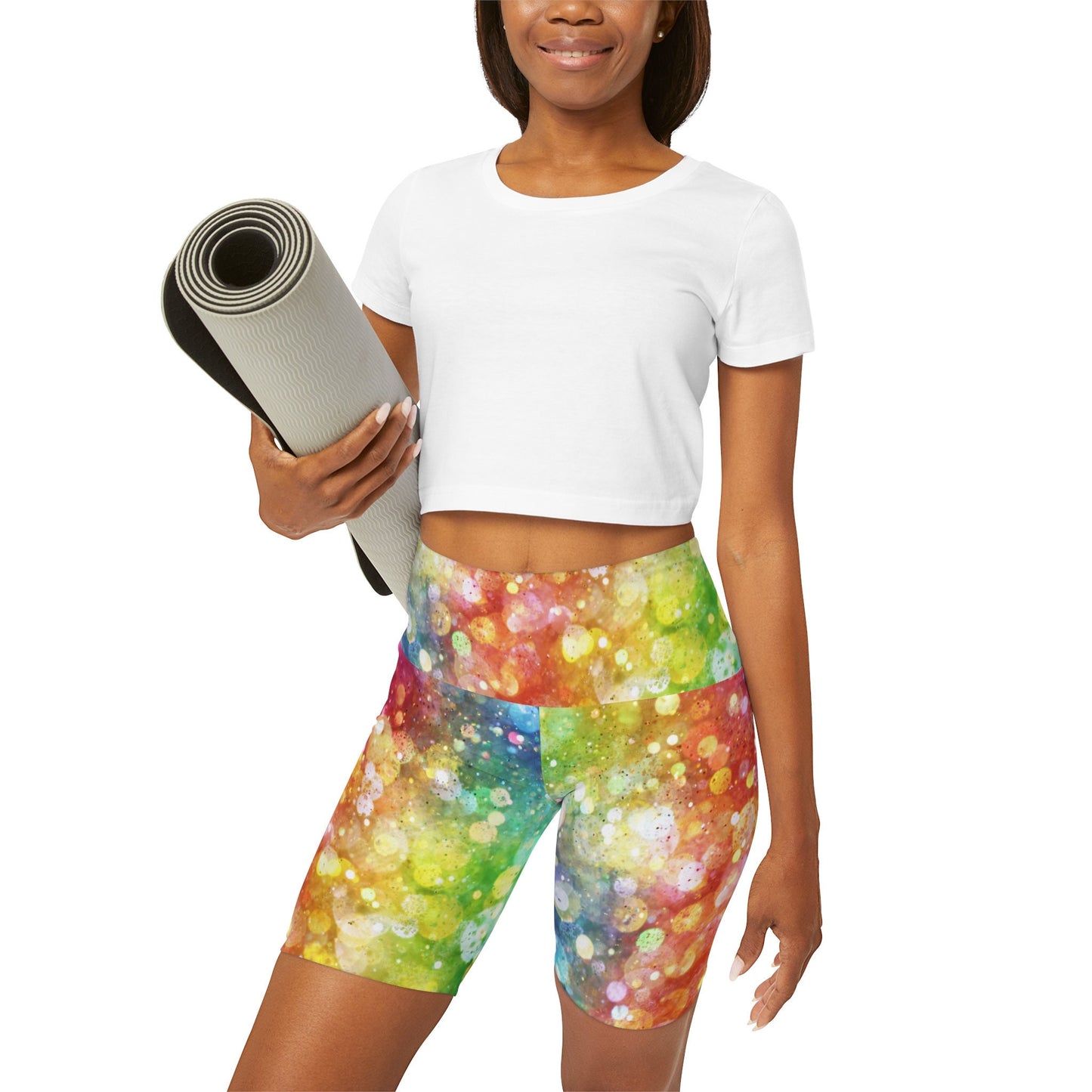 Rainbow Confetti Yoga Pants colorful capri shorts leggings pink yoga pants capri purple unique leggings