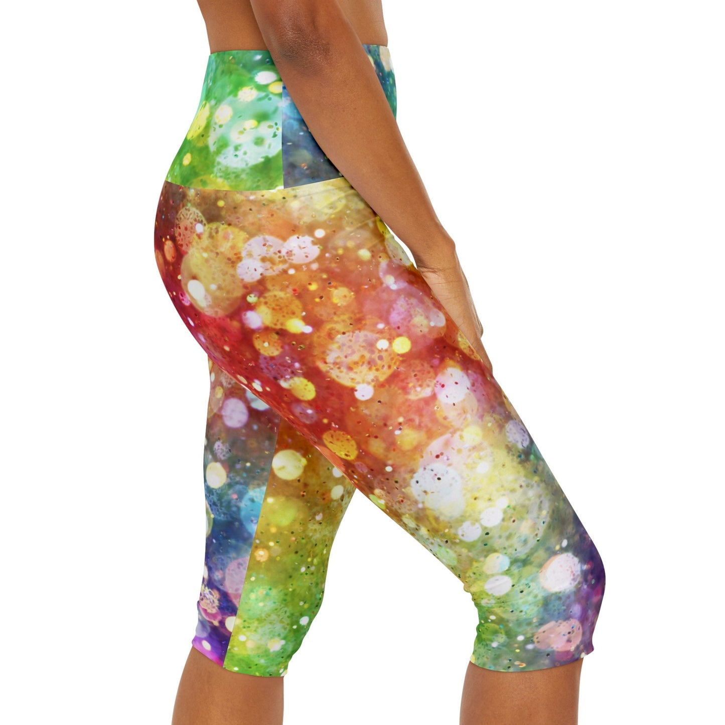 Rainbow Confetti Yoga Pants colorful capri shorts leggings pink yoga pants capri purple unique leggings