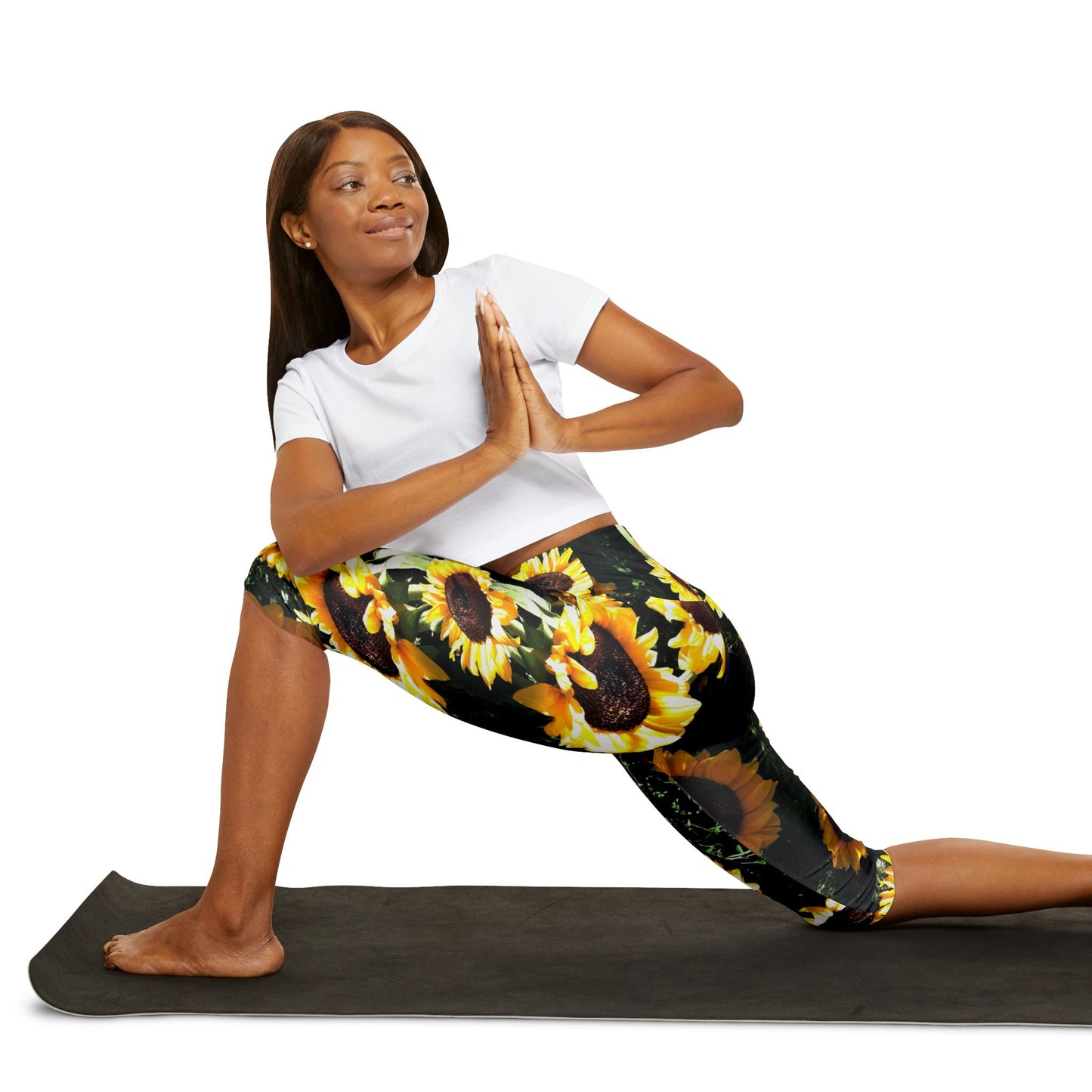 Sunflower yoga pants capri or shorts Floral yellow green leggings yoga leggins sunflower yoga pants flowers legging ankle capris