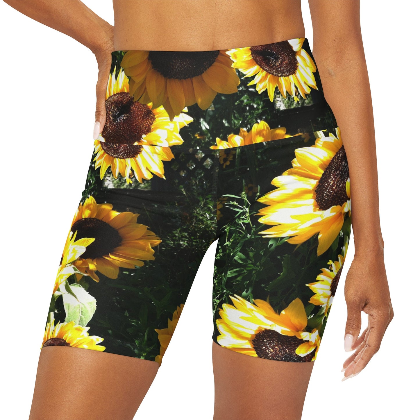 Sunflower yoga pants capri or shorts Floral yellow green leggings yoga leggins sunflower yoga pants flowers legging ankle capris