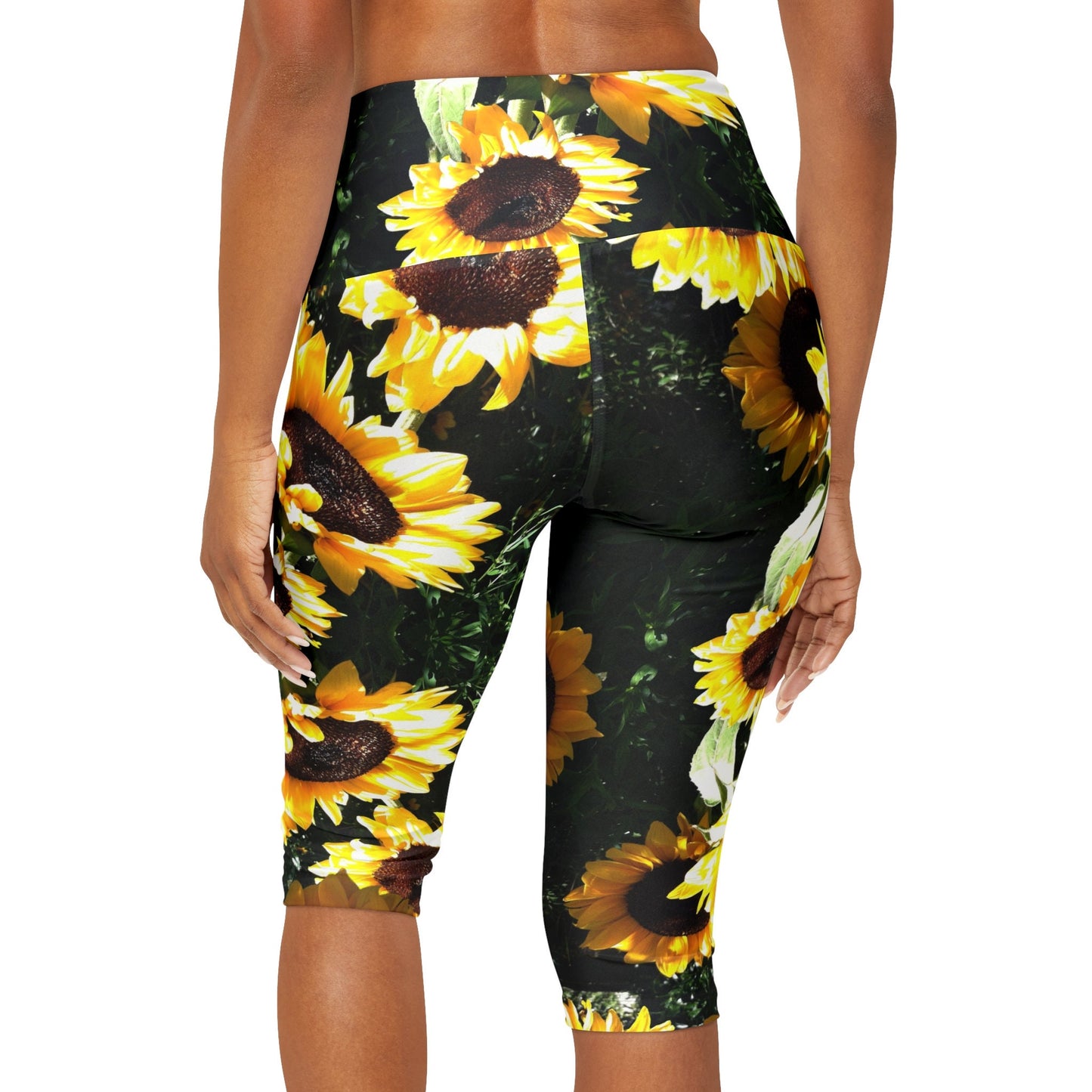Sunflower yoga pants capri or shorts Floral yellow green leggings yoga leggins sunflower yoga pants flowers legging ankle capris