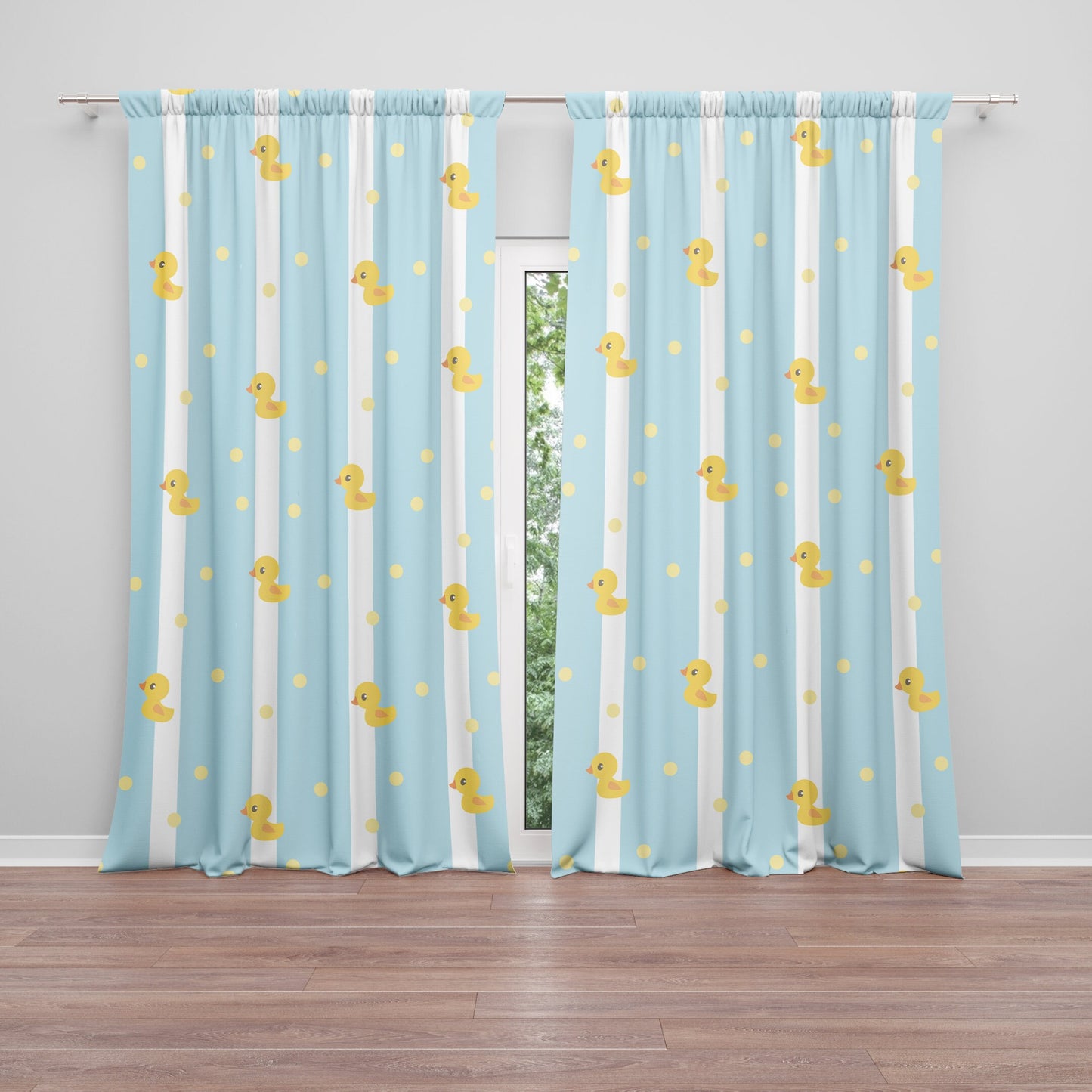 Polka Dot Ducks Window Curtains yellow blue Drapery Curtain Panels nursery window treatment