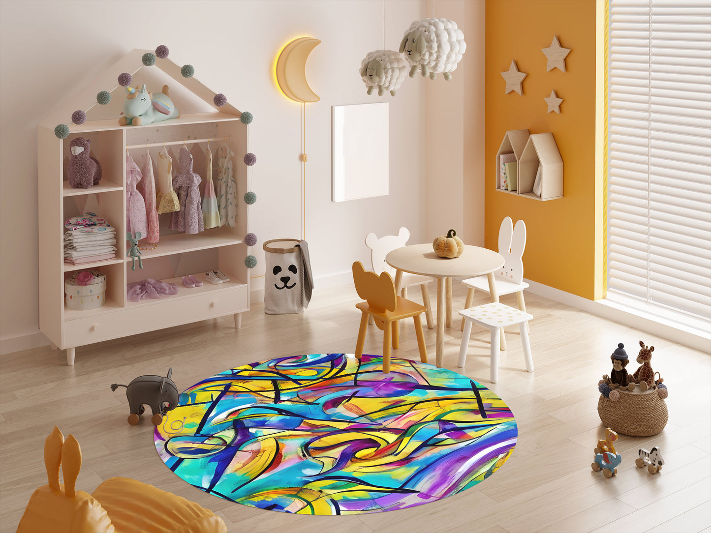 Abstract Jazz Rug colorful abstract Rug orange blue yellow modern Rug contemporary Floor Rug 4x6 5x7 8x10 Large rugs