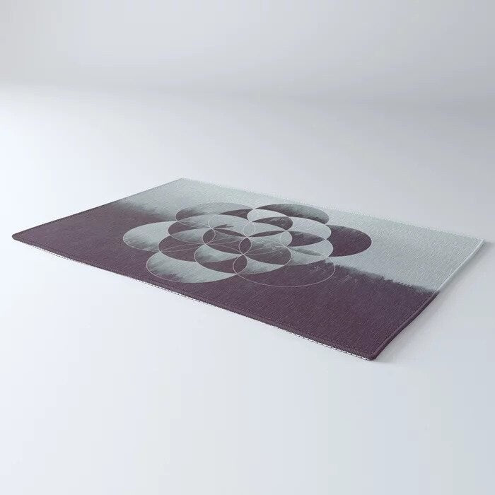 Sacred Geometry Rug Flower of life Rug Gray deep purple Rug Floor Rug 4x6 5x7 Large grey Round