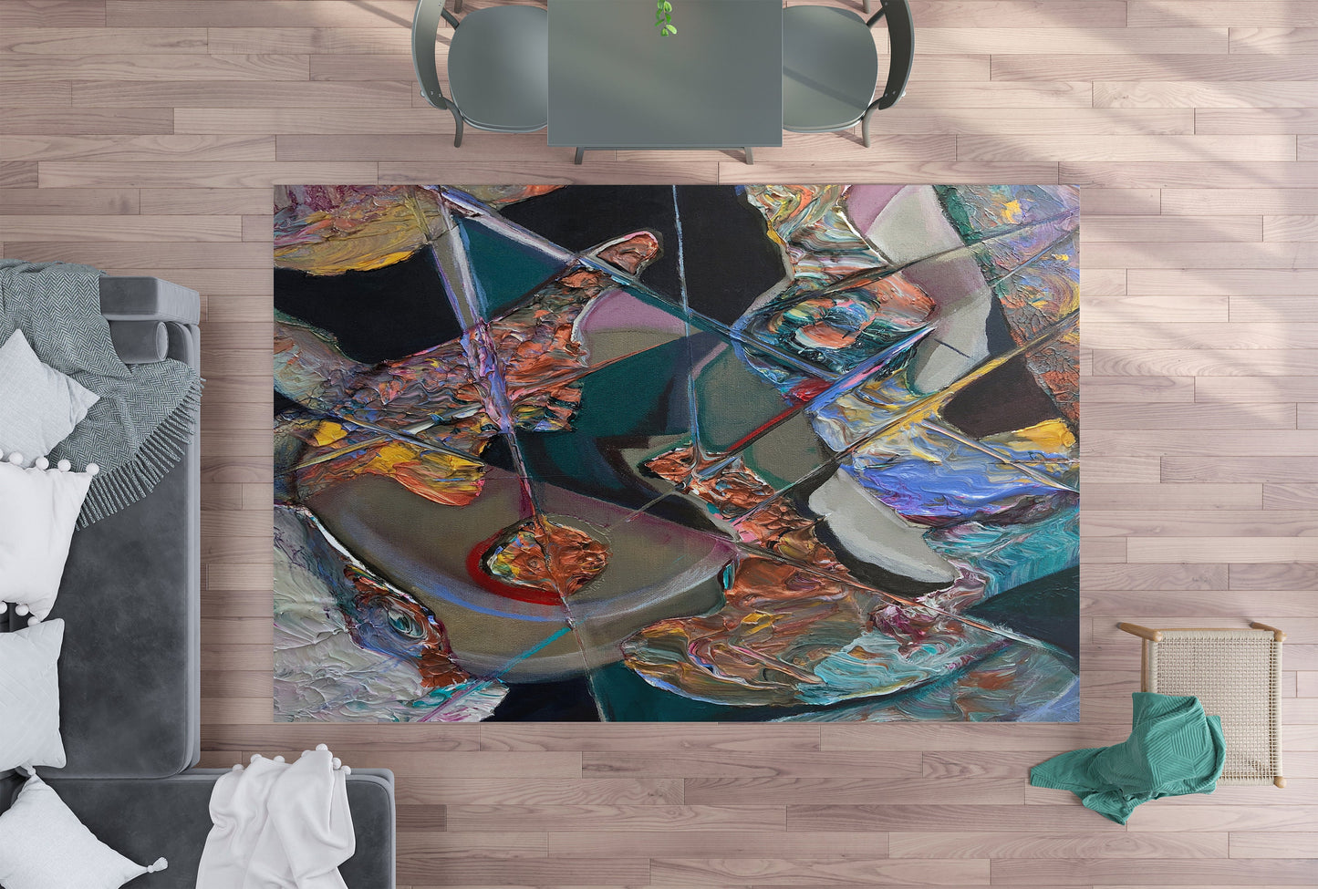 Abstract Art Rug colorful black green blue rugs modern art rugs contemporary area rug artwork rugs unique