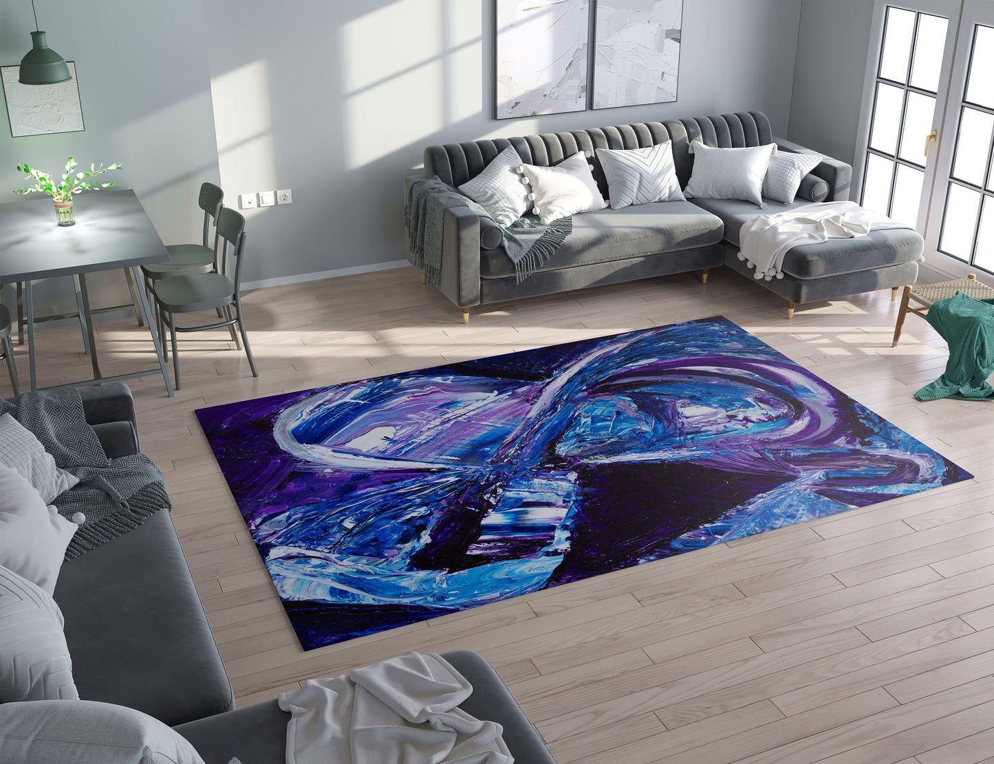 Abstract Art Rug Blue Rugs purple unique Rugs 2x3 3x5 4x6 5x7 8x10 9x12 Large rug abstract art colorful floormat