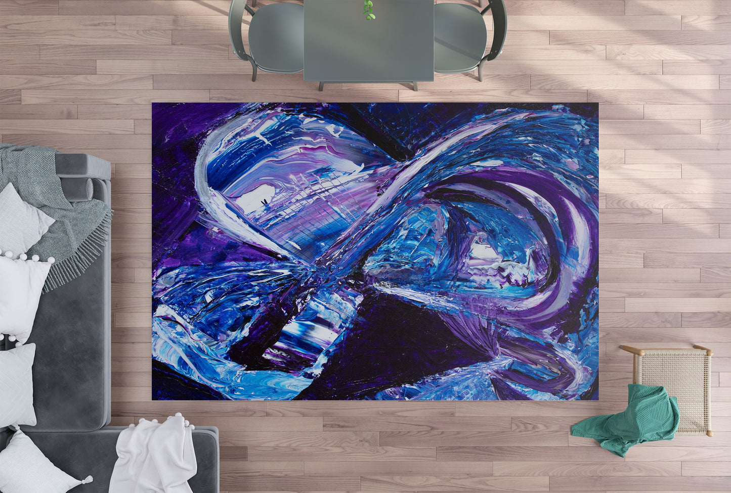 Abstract Art Rug Blue Rugs purple unique Rugs 2x3 3x5 4x6 5x7 8x10 9x12 Large rug abstract art colorful floormat